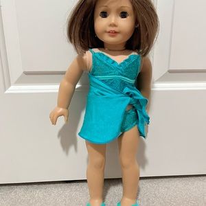 American Girl Doll Swimsuit with Flip-flops and Towel